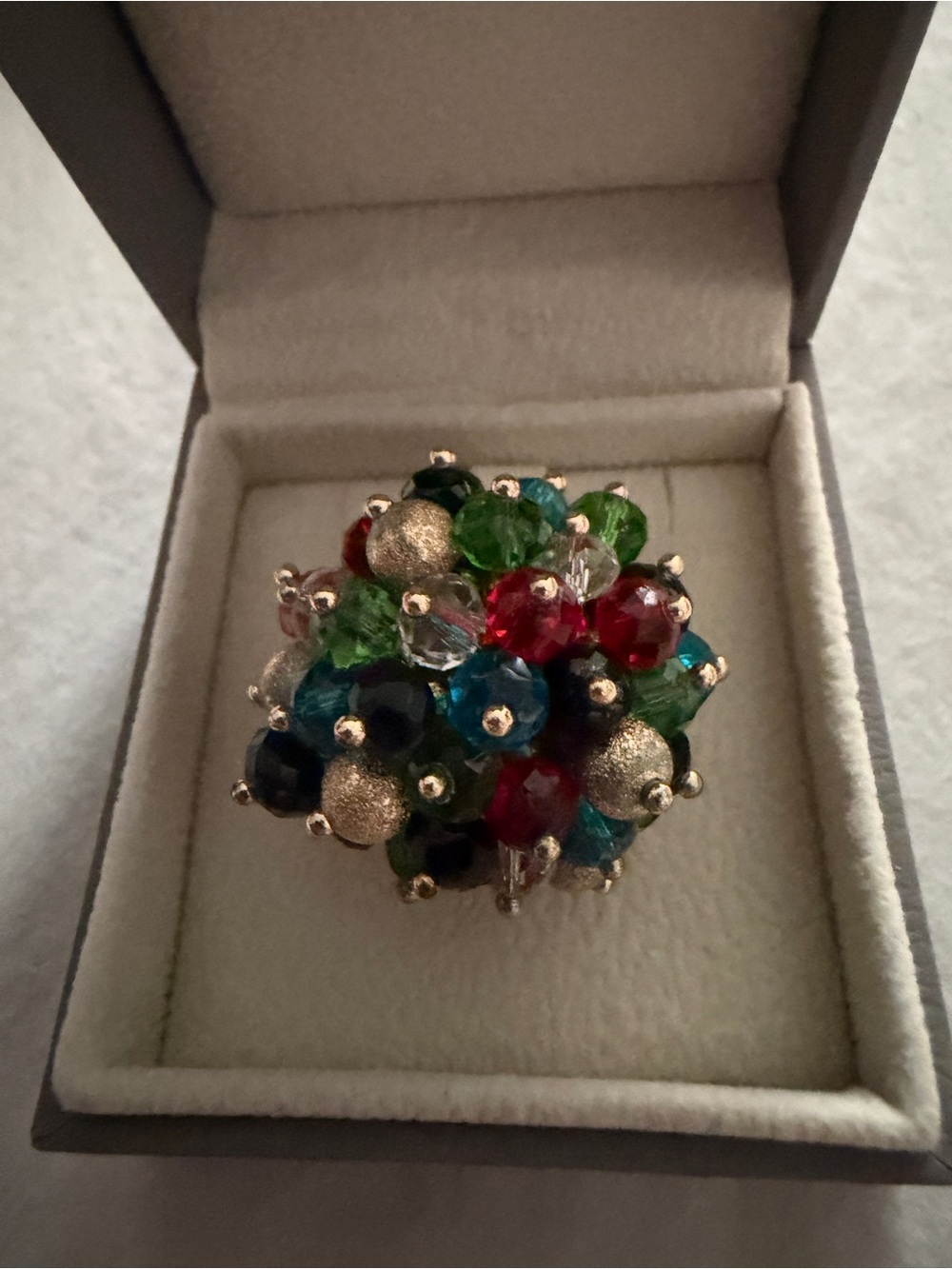 Multicolor Beaded Cluster Statement Ring - Gold Accents